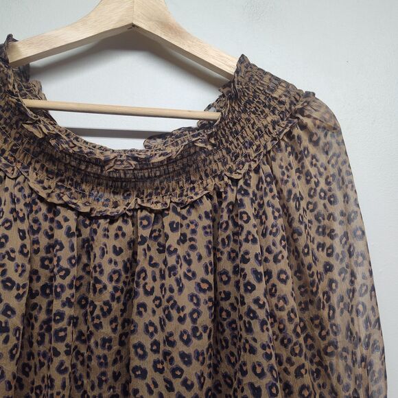Cece Blouse Top Women Size M Brown Leopard Chiffon Off Shoulder Lined Feminine - Picture 2 of 8